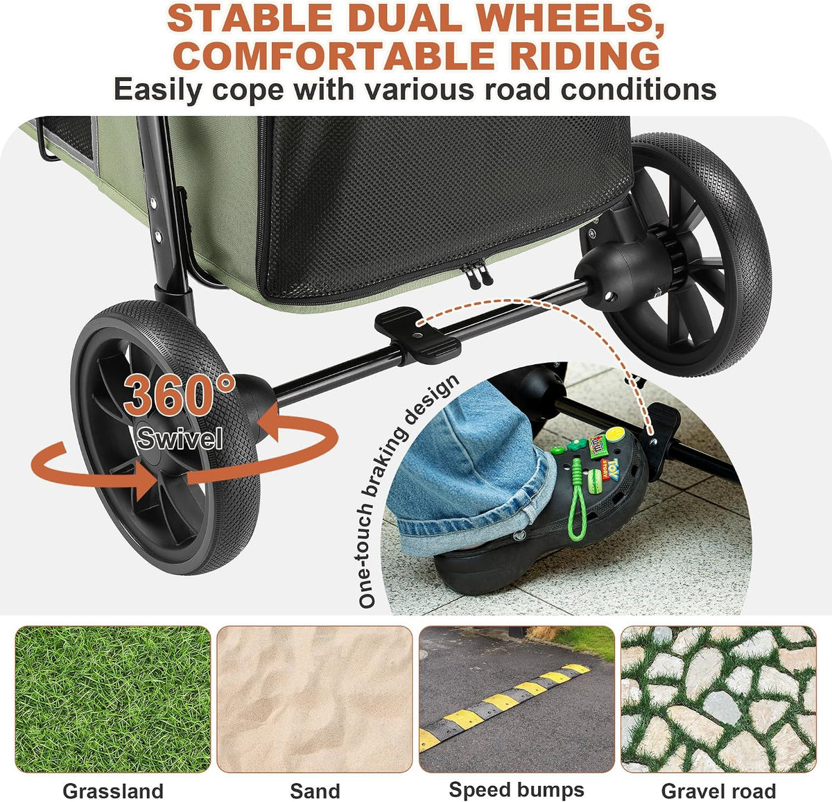 Medium Dog Stroller, Dual Entry One-Touch Folding - Green - image 4