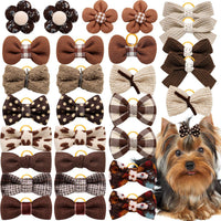 20Pcs Brown Dog Hair Bows with Rubber Bands for Small Medium Dogs – Essentials for Dogs - Brown-A330