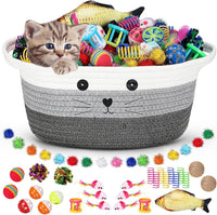Zopeal 58 Pcs Cat Toy Set with Storage Basket Indoor, Grey - Multicolor / 12 Inch