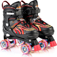 Kuxuan Adjustable Roller Skates with Fun Illuminating Rollerskate - Flame Red / Large - Youth(4-7US)