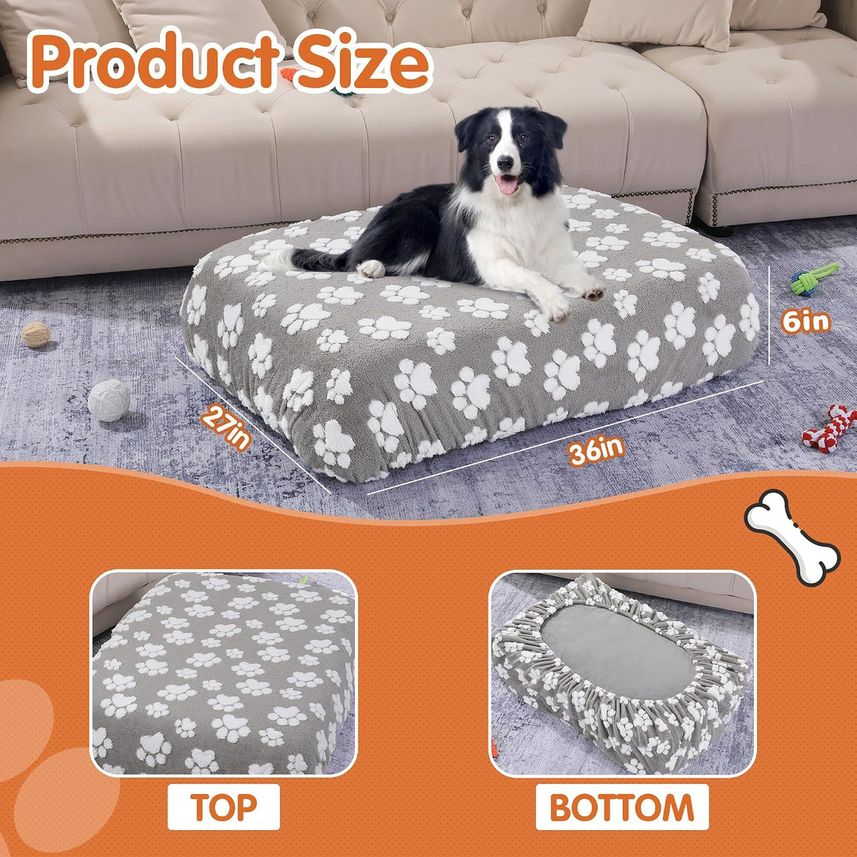 BALAPET Washable Dog Bed Cover 100% Waterproof - 36x27x6in / Gray - image 2