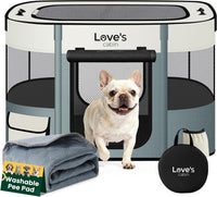 Love's cabin Pet Puppy Dog Playpen - Gray green with Pad / Small