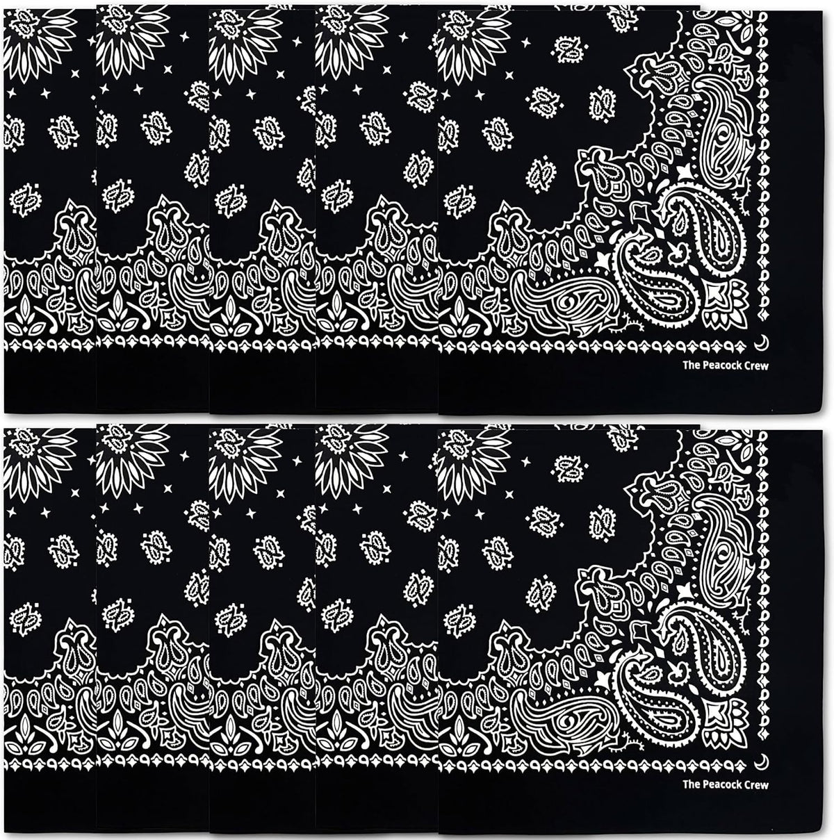 Premium Soft Cotton Bandanas Pack for Men and Women Paisley 22 x 22 - Pack of 10 Black White