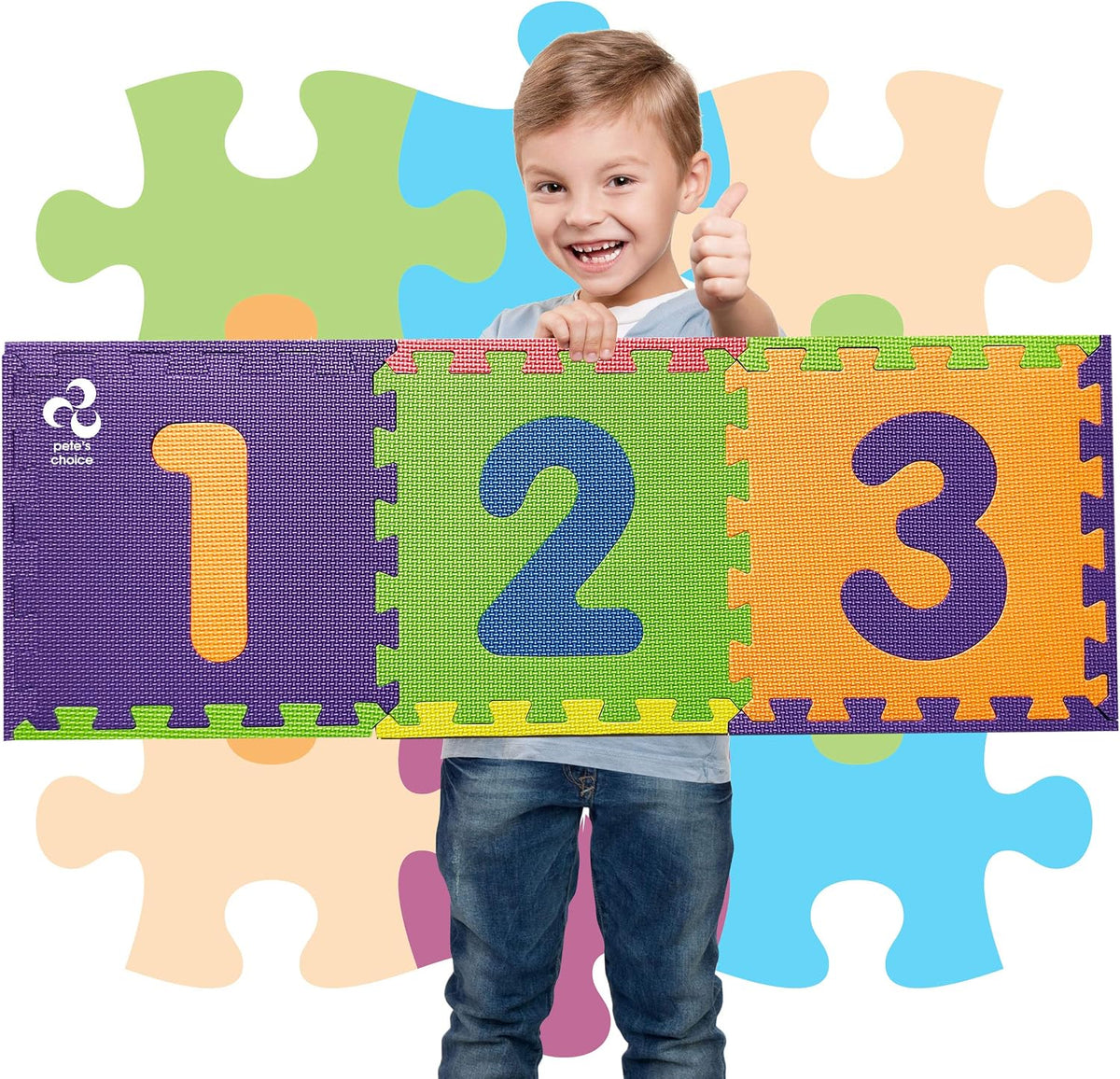SAFEST Non Toxic Alphabet Puzzle Mat, ABC + Numbers 0 to 9 - 10 Tiles: Numbers