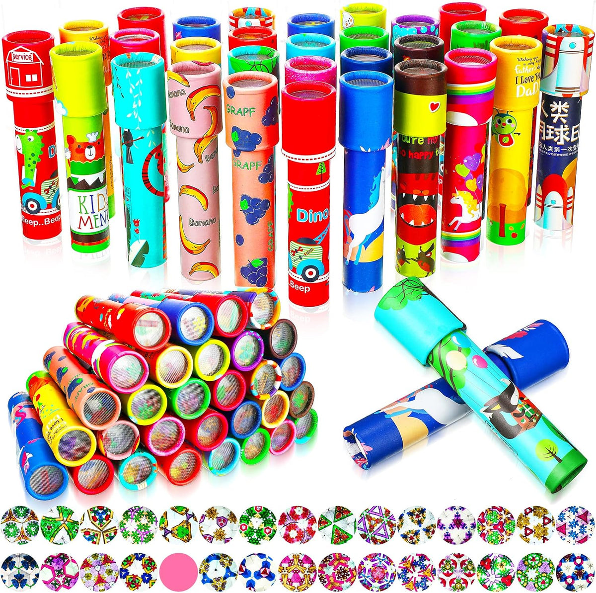 Chengu mini kaleidoscopes bulk pack of 30 in assorted bright paper designs