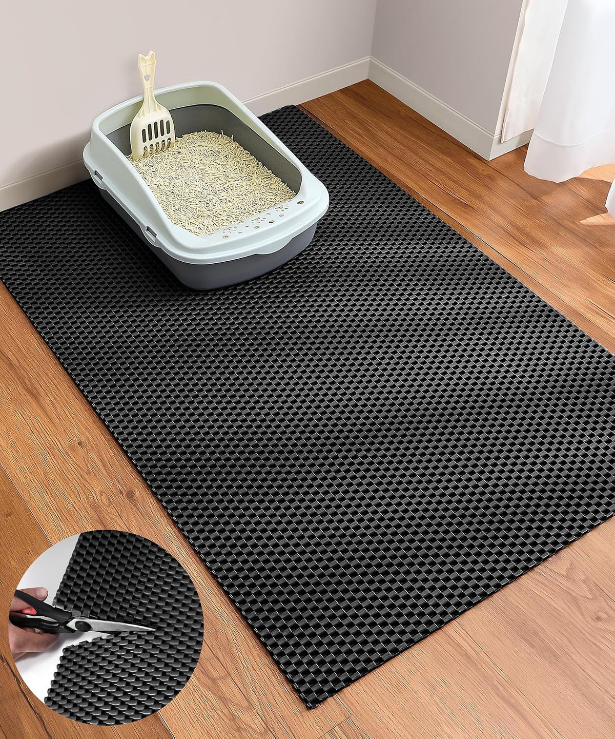 Cat Litter Mat, Cut to Fit Any Place - Black / 47x35 Inch