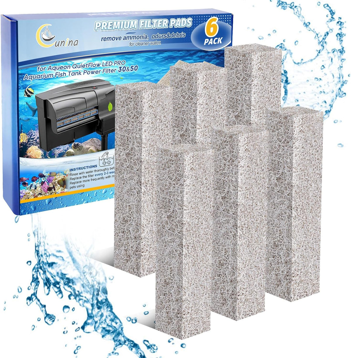 Replacement Filter Cartridges Compatible with Aqueon Quietflow 20 75 – Essentials for Fish - For Model 30 & 50, 6 Pack