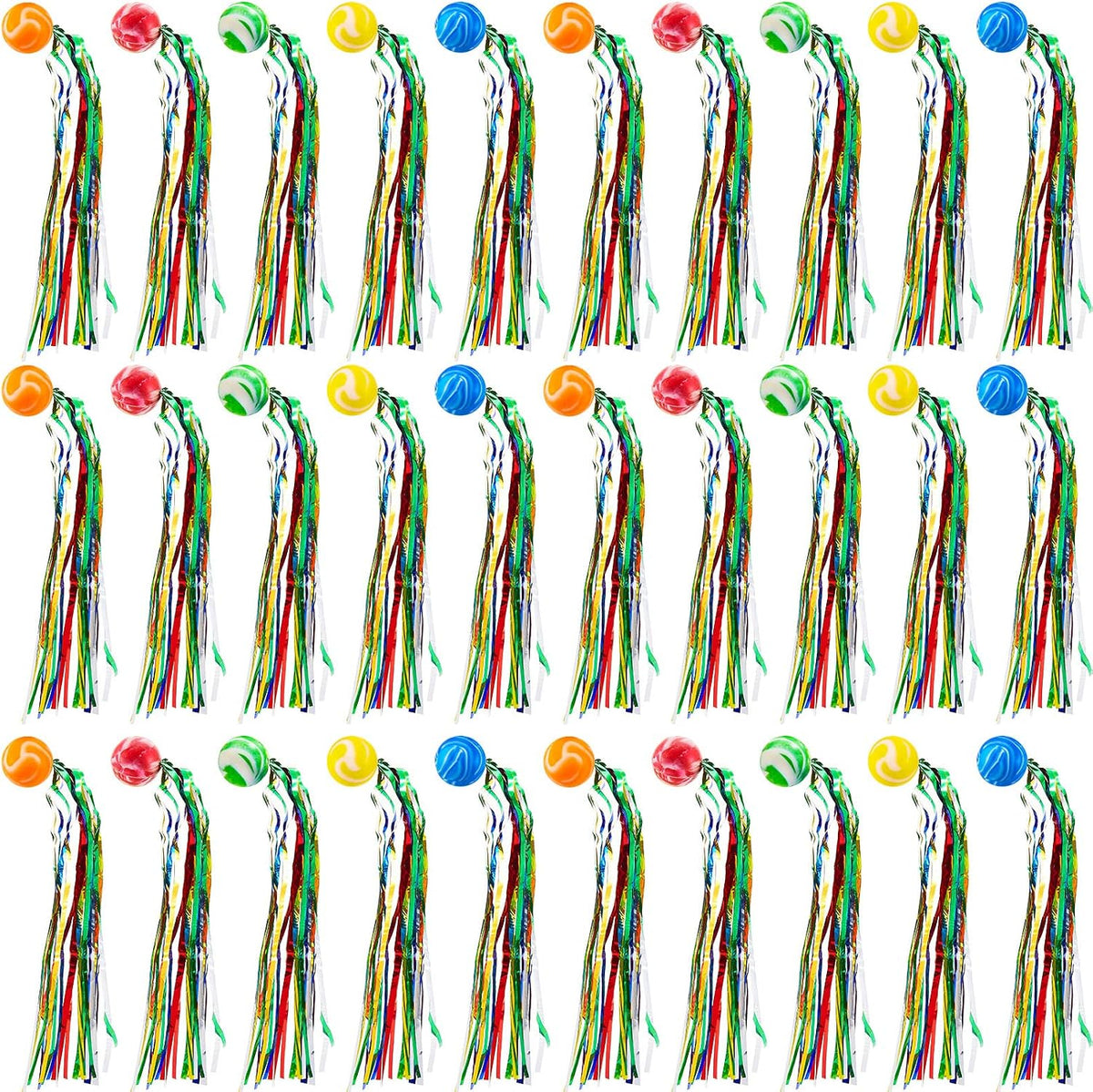 Hungdao 30 rubber bouncy balls with colorful ribbon streamers