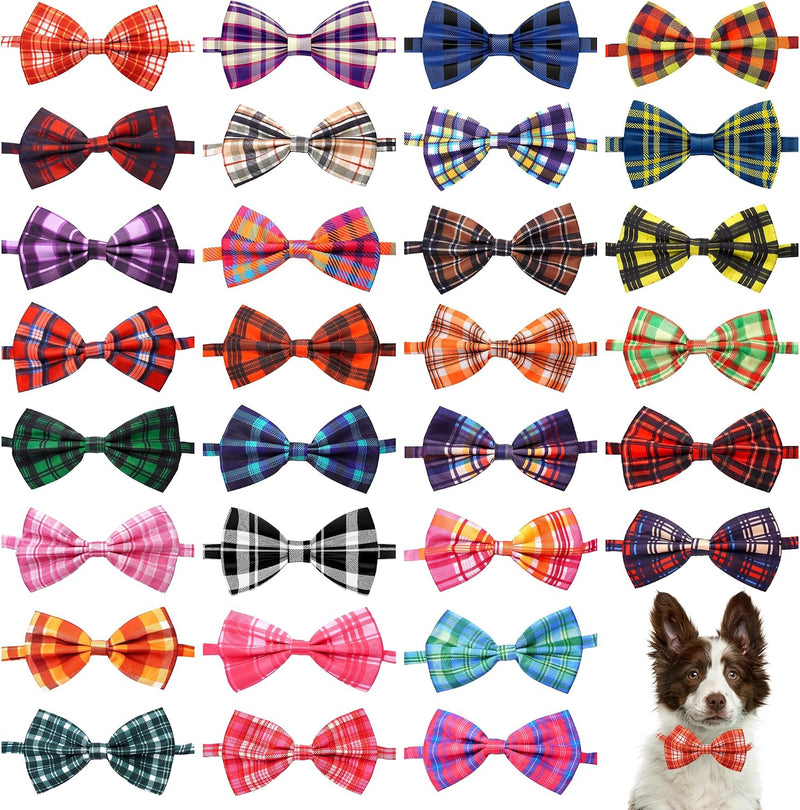 Paw Print Dog Bow Ties Bulk for Large Dogs 30 Pack 5.1"*3.1" L – Essentials for Dogs - Plaid / Large