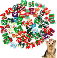 PET SHOW 20pcs Halloween Small Dog Hair Bows with Rubber Bands - 50pcs Christmas