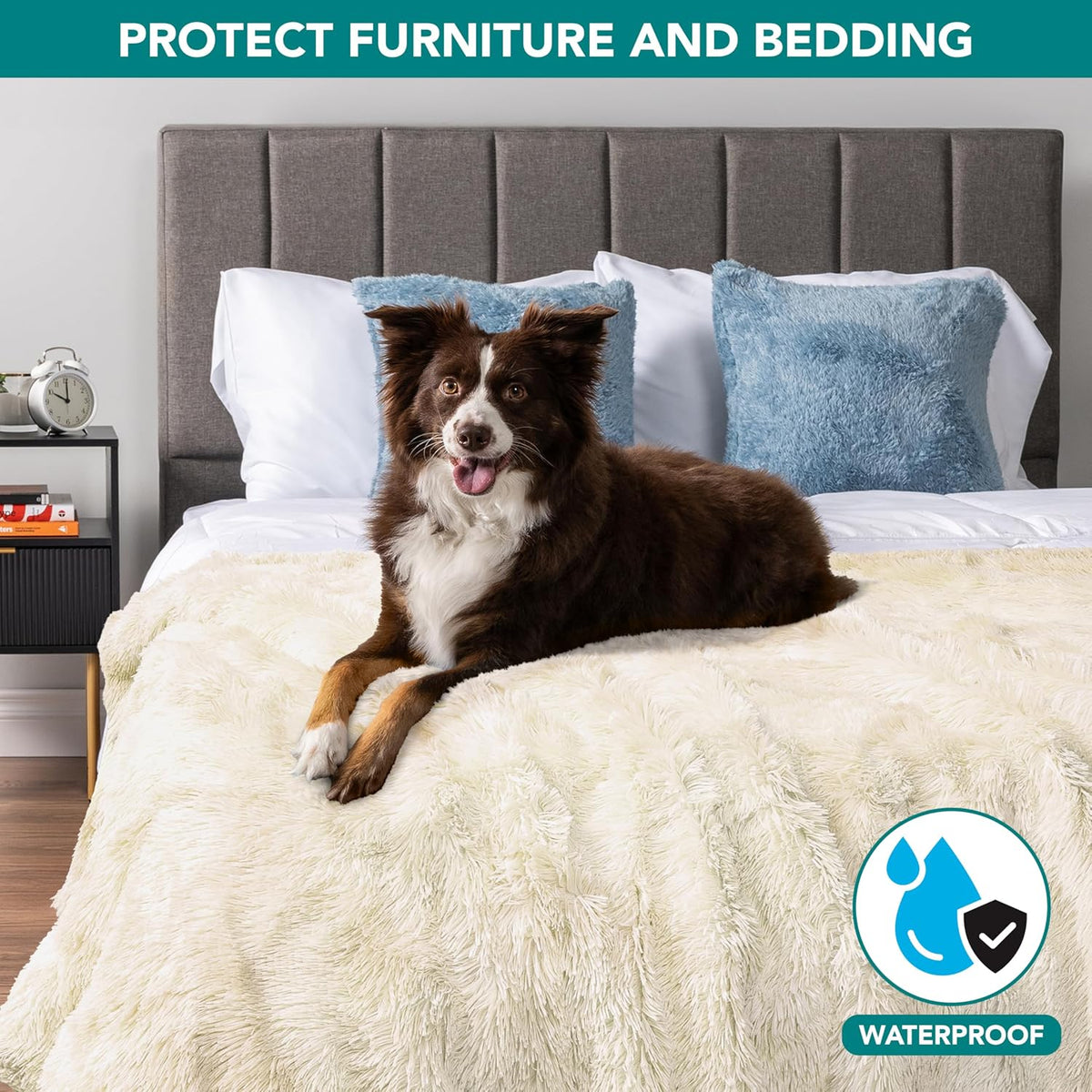 PetAmi Waterproof Dog Blanket for Couch Protector Pet Throw - Beige / Queen (90x90) - image 2