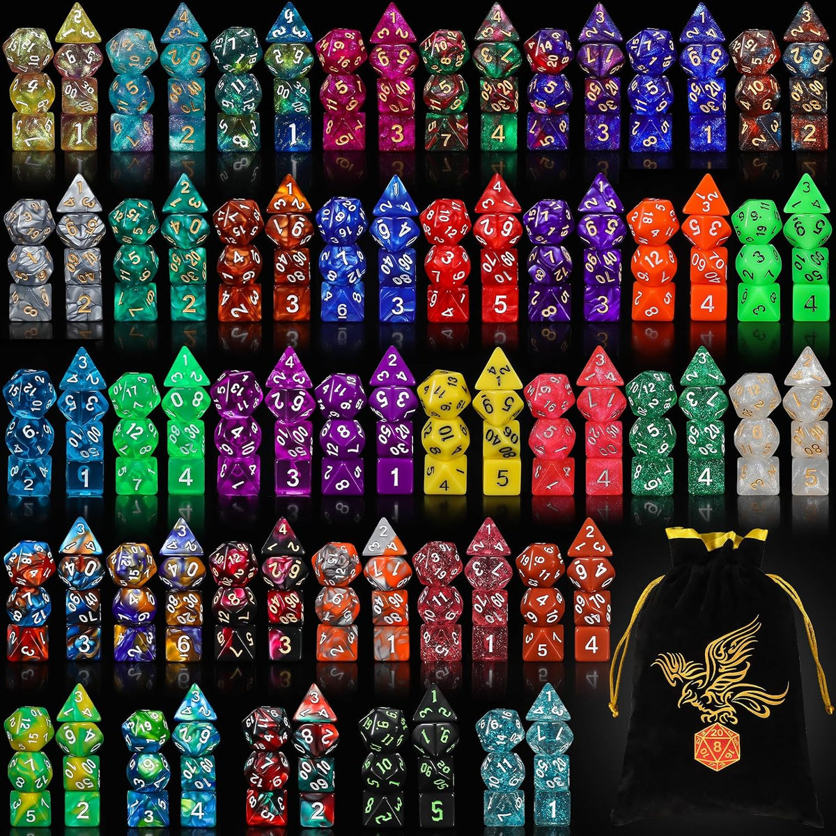 QMay 7 Sets Polyhedral Dice - 35 Colors (245pcs)