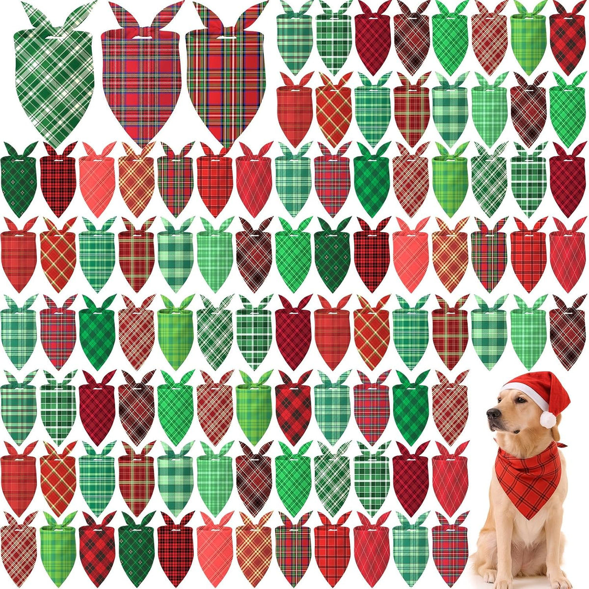 Abbylike 100 Pcs Fall Thanksgiving Dog Bandanas Bulk - Christmas Plaid / 31.5 x 21.7 x 21.7 Inch