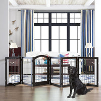 PAWLAND Dog Gate Indoor with Door, Freestanding, Foldable - Espresso / 【6 Panels with Door】144"W x 32"H - image 2
