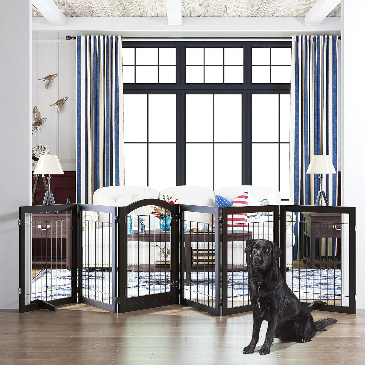 PAWLAND Dog Gate Indoor with Door, Freestanding, Foldable - Espresso / 【6 Panels with Door】144"W x 32"H - image 2