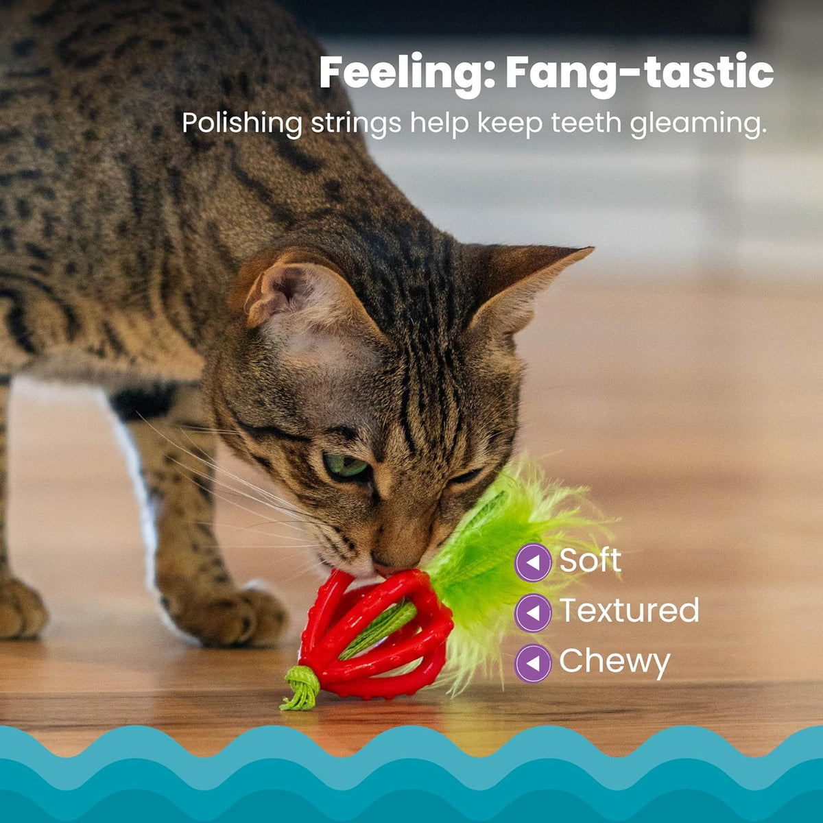Catstages Strawbabies Dental Cat Chew Toy with Catnip & Feathers - Strawberry - image 3