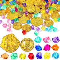 Hanaive 150 Pcs Plastic Pirate Gold Coins Fake Gems Set - Gold / Mixing