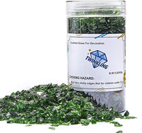 TWINKLING High Luster Fire Glass Gravel Stone Glitter,Broken Glass,Fire Gems Chips,Crushed Glass for Fire Pit Crafts Resin Art Aquarium Garden Decoration,3-6mm,1-Pound Jar (Dark Green)