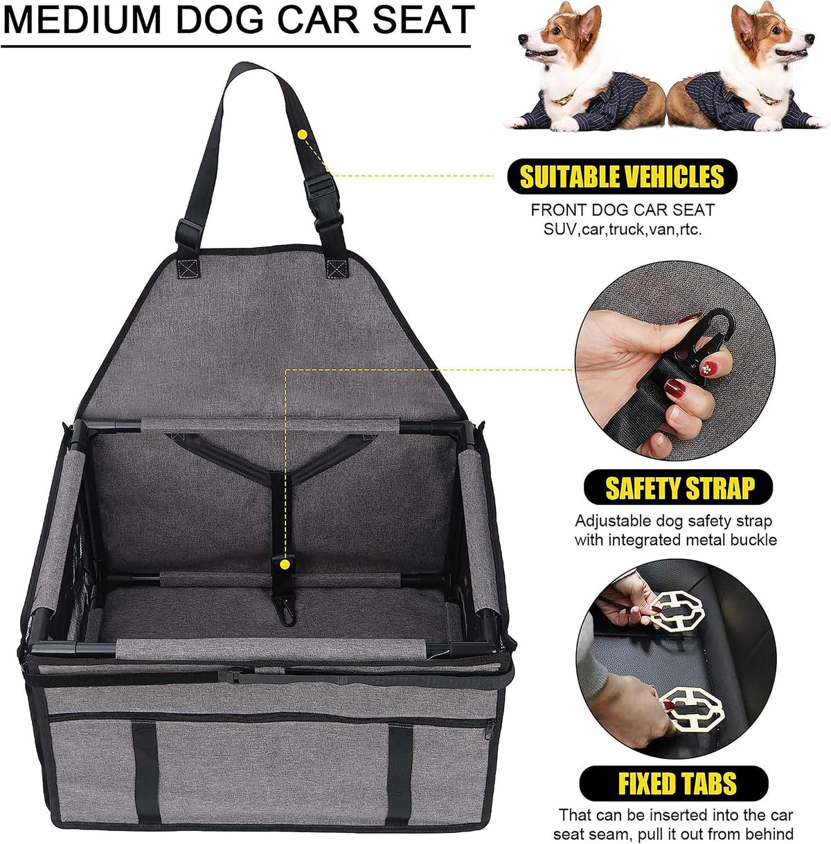 GENORTH Dog Car Seats for Small and Medium Dogs - Cationic Grey / Up to 20 lb - image 3