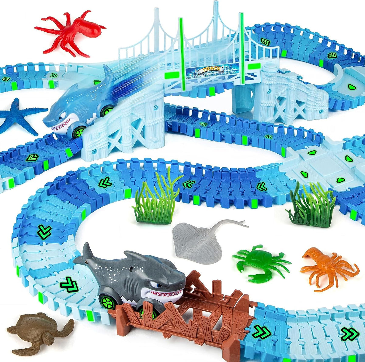 264 PCS Construction Race Tracks for Kids Toys - Shark Race Track