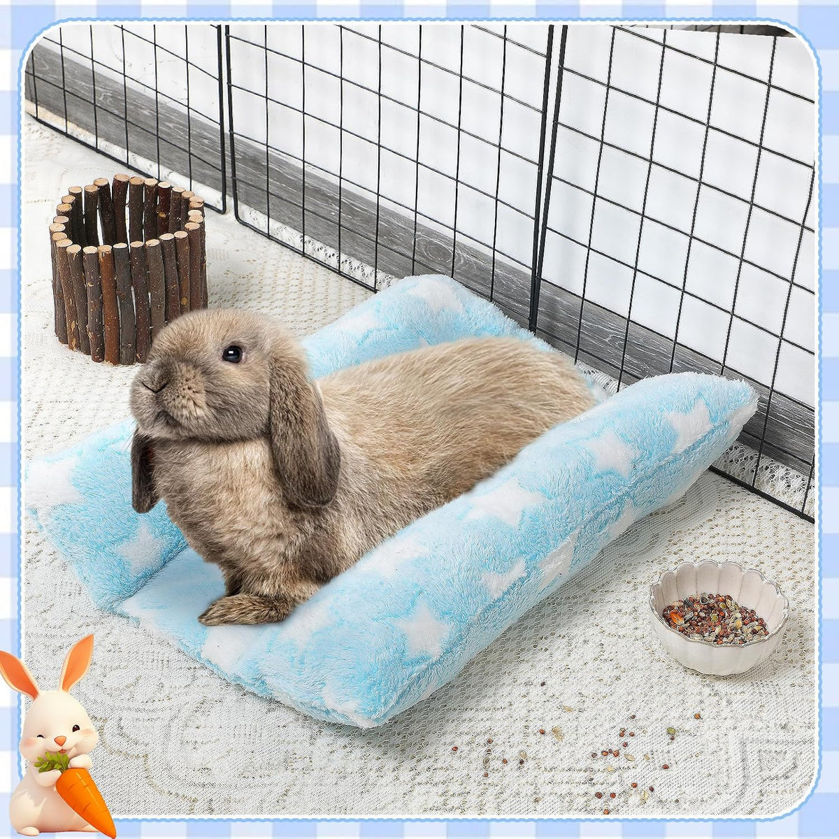 15.7" x 14" Bunny Bed for Rabbit Cage, Thickened & Soft – Daily Care for Small Pets - Light blue - Star / 15.7 x 14In - image 4
