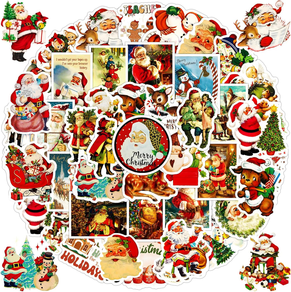 100PCS Vintage Christmas Stickers - Christmas a