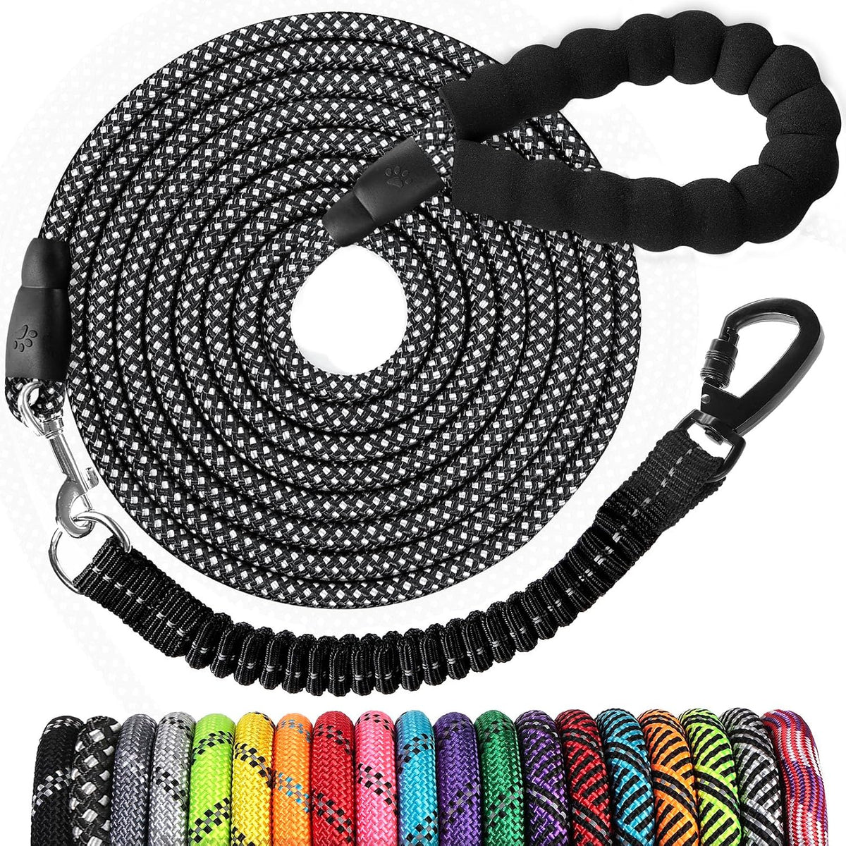 Long Dog Leash 15 FT: Heavy Duty Rope Leashes for Dogs Training - New black / 20ft*1/3''