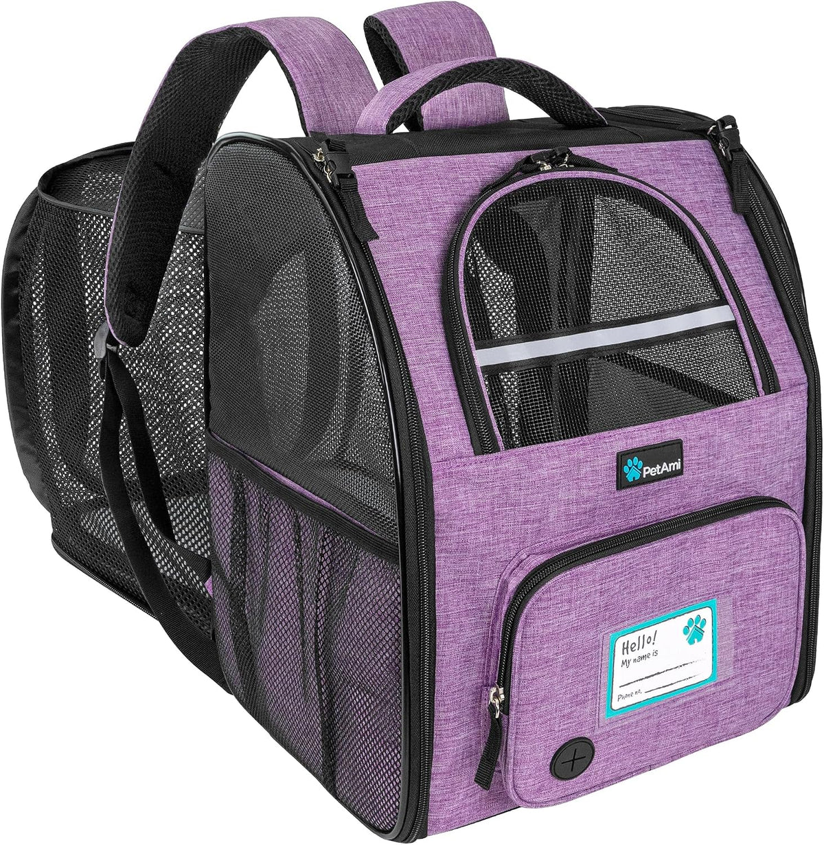 PetAmi Expandable Dog Cat Backpack Carrier, Airline Approved - 12.5"L x 10.2"W x 16.3"H / Purple