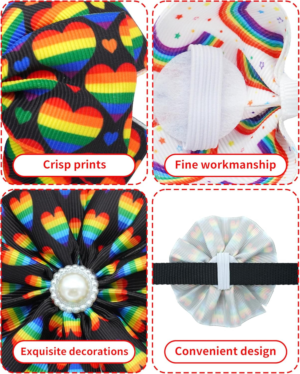 PET SHOW Holiday Dog Bowties Flowers for Small Dogs Slide on Collar – Essentials for Dogs - Rainbow-12pcs - image 3