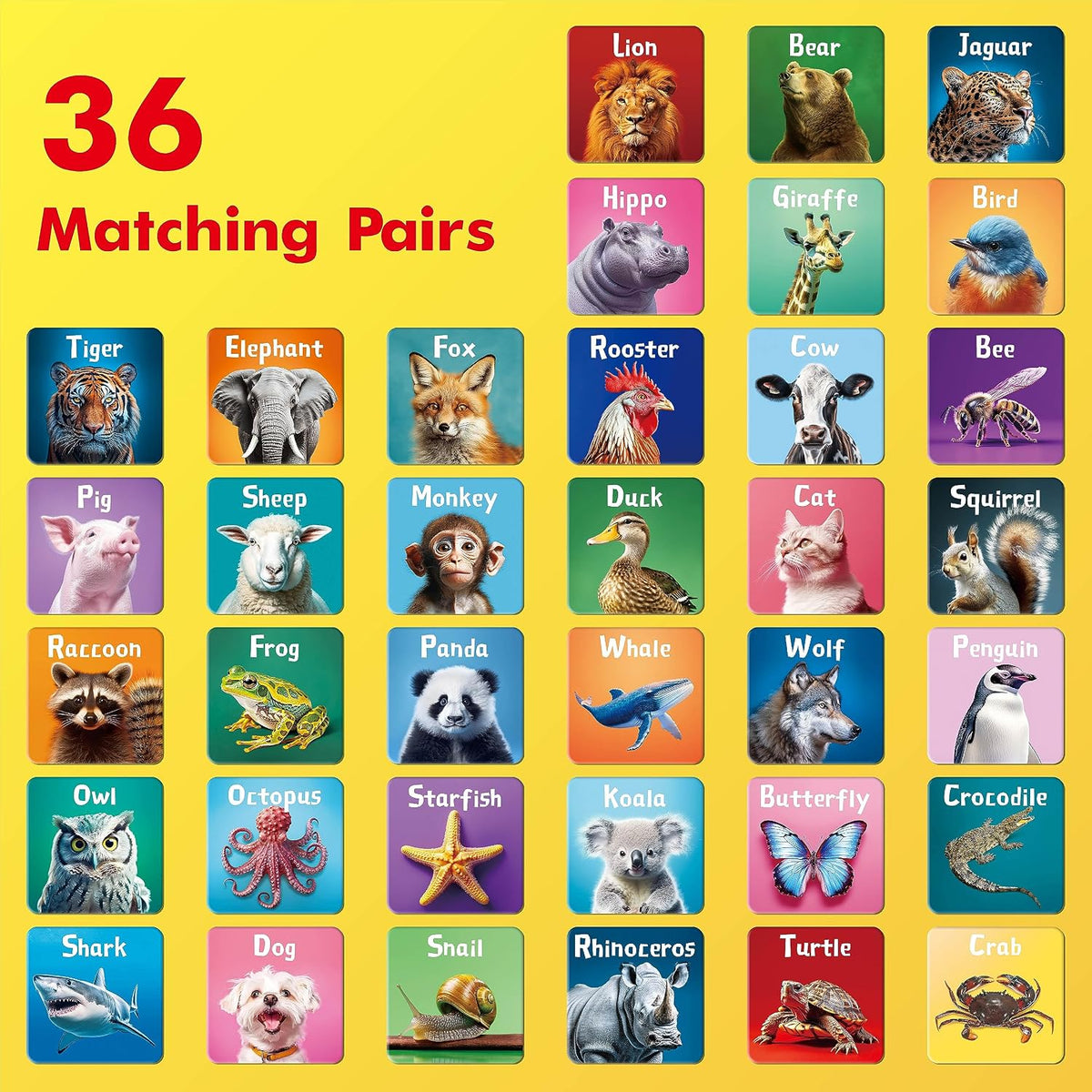 Hebayy 72 PCS Memory Matching Game - Real Animals-A - image 2