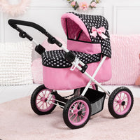 Bayer 2-in-1 foldable doll stroller in black and pink heart pattern with shoulder bag - view 2