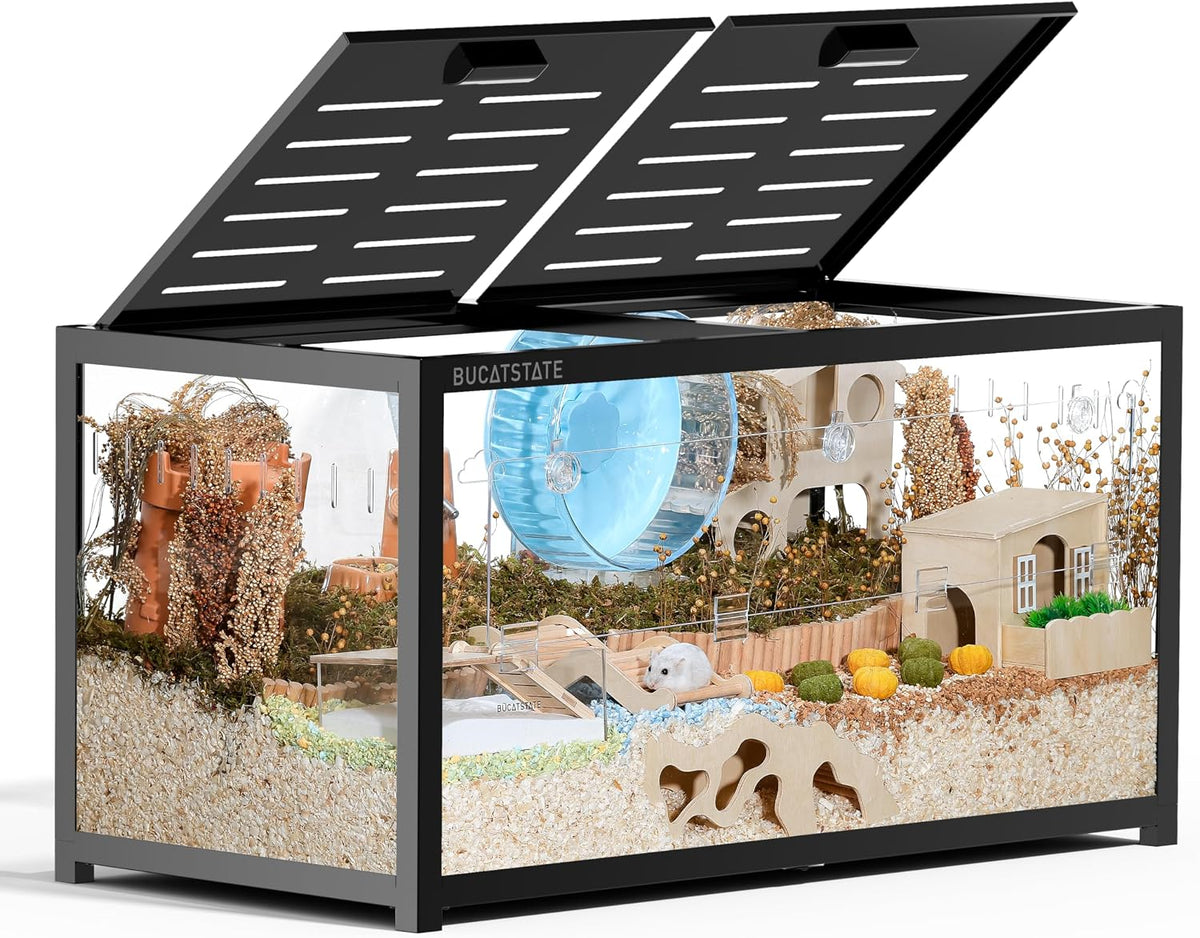 BUCATSTATE Hamster Cage 3.0, Large Hamster Enclosure – Essentials for Small Pets - 39.3"L x 19.7"W x 20.4"H / Black