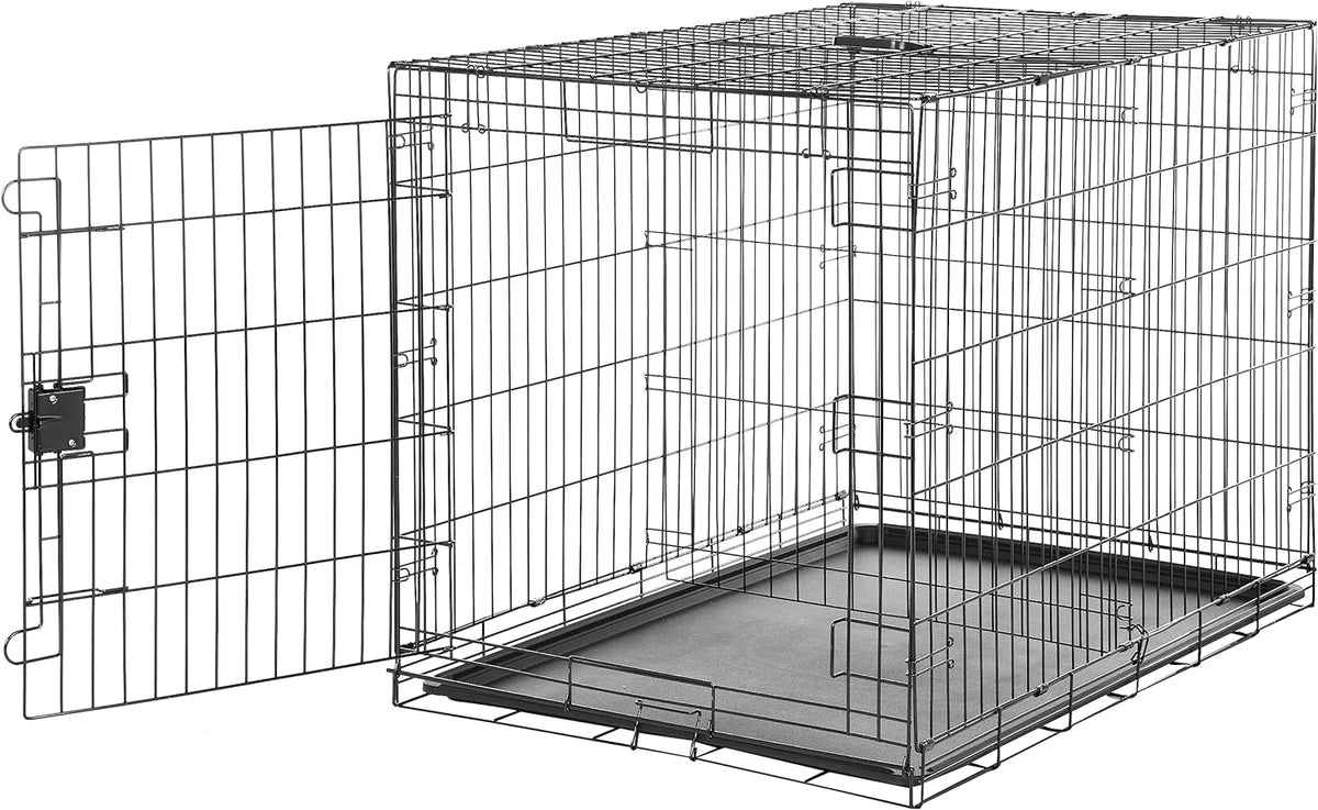 Amazon Basics Portable, Foldable Metal Wire Small Dog Crate with Removable Tray, Divider Panel - 42.0"L x 28.0"W x 30.0"H / Single Door w/ Divider