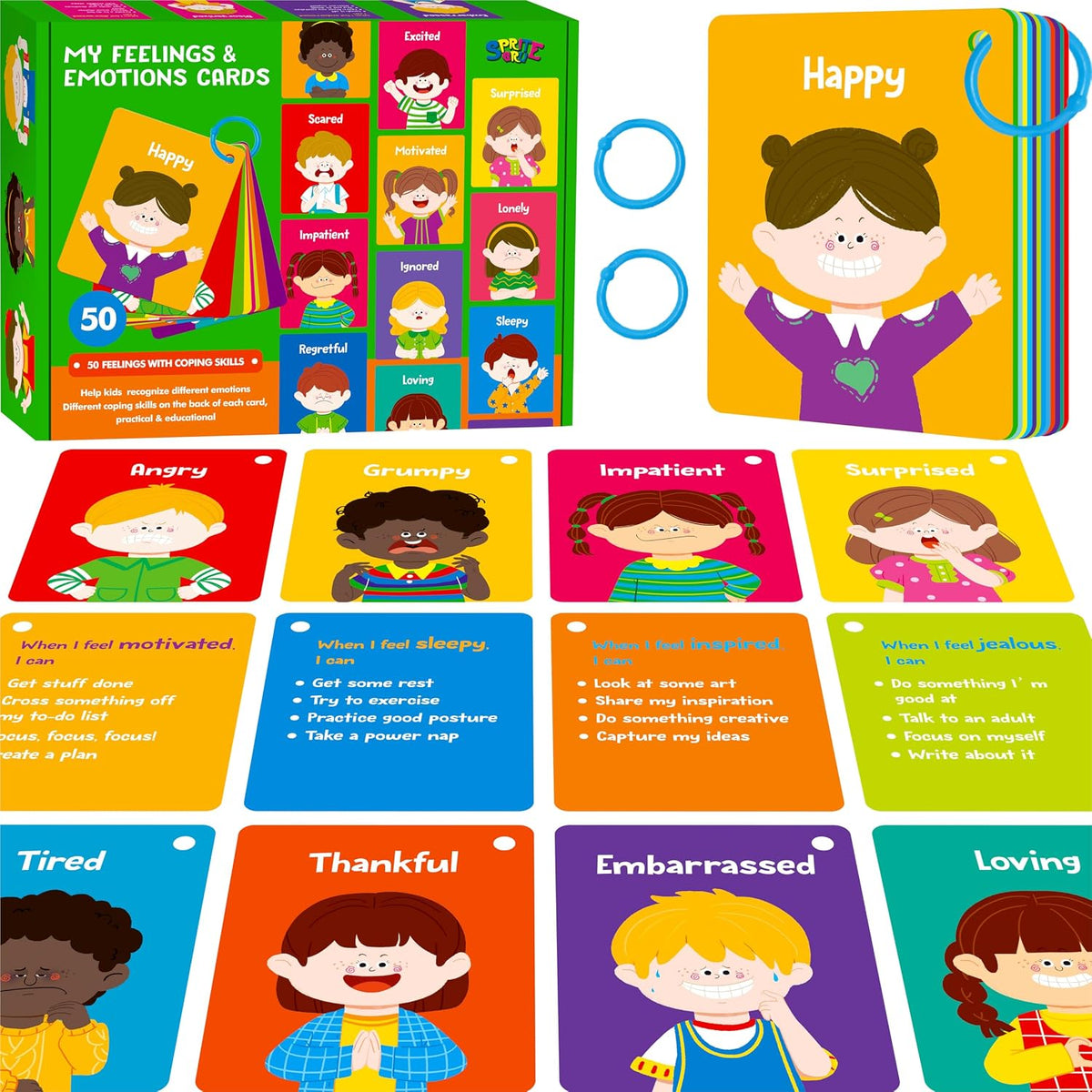 SpriteGru Spanish flashcards for toddlers with colorful cartoon images on rings - view 5