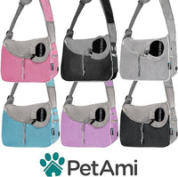 PetAmi Small Dog Sling Carrier, Soft-Sided Crossbody Puppy Carrying Purse Bag, Adjustable Sling Pet Pouch to Wear Medium Cat Travel, Dog Bag for Traveling, Poop Bag Dispenser, Max 10 lbs, Stripe Black