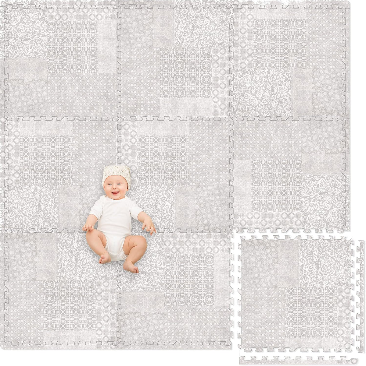 Play Platoon Kids Play Mat, 9 Tile 72x72 Inch - 72"L x 72"W x 0.6"Th / Khaki