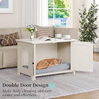 Vongrasig Cat Litter Box Enclosure,Litter Box Furniture Hidden with Barn Door,Wooden Cat Washroom Furniture,Cat House,End Table, Fit Most of Litter Box, White