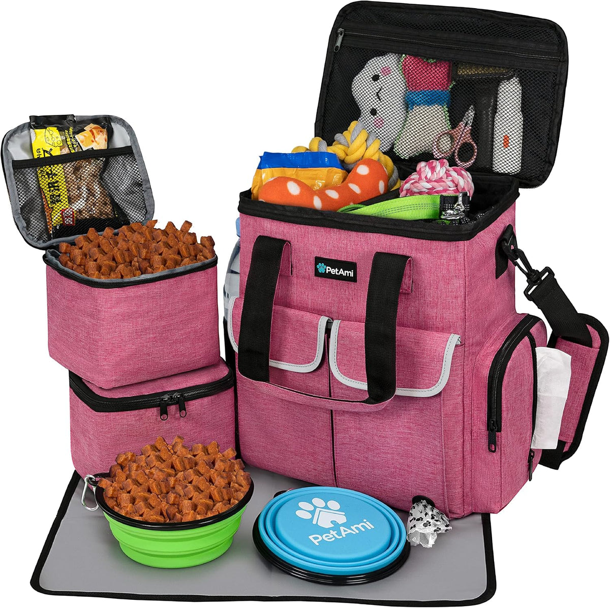 PetAmi Dog Travel Bag Organizer, Pet Supplies Diaper Tote - 12.0"L x 5.0"W x 15.0"H / Heather Pink