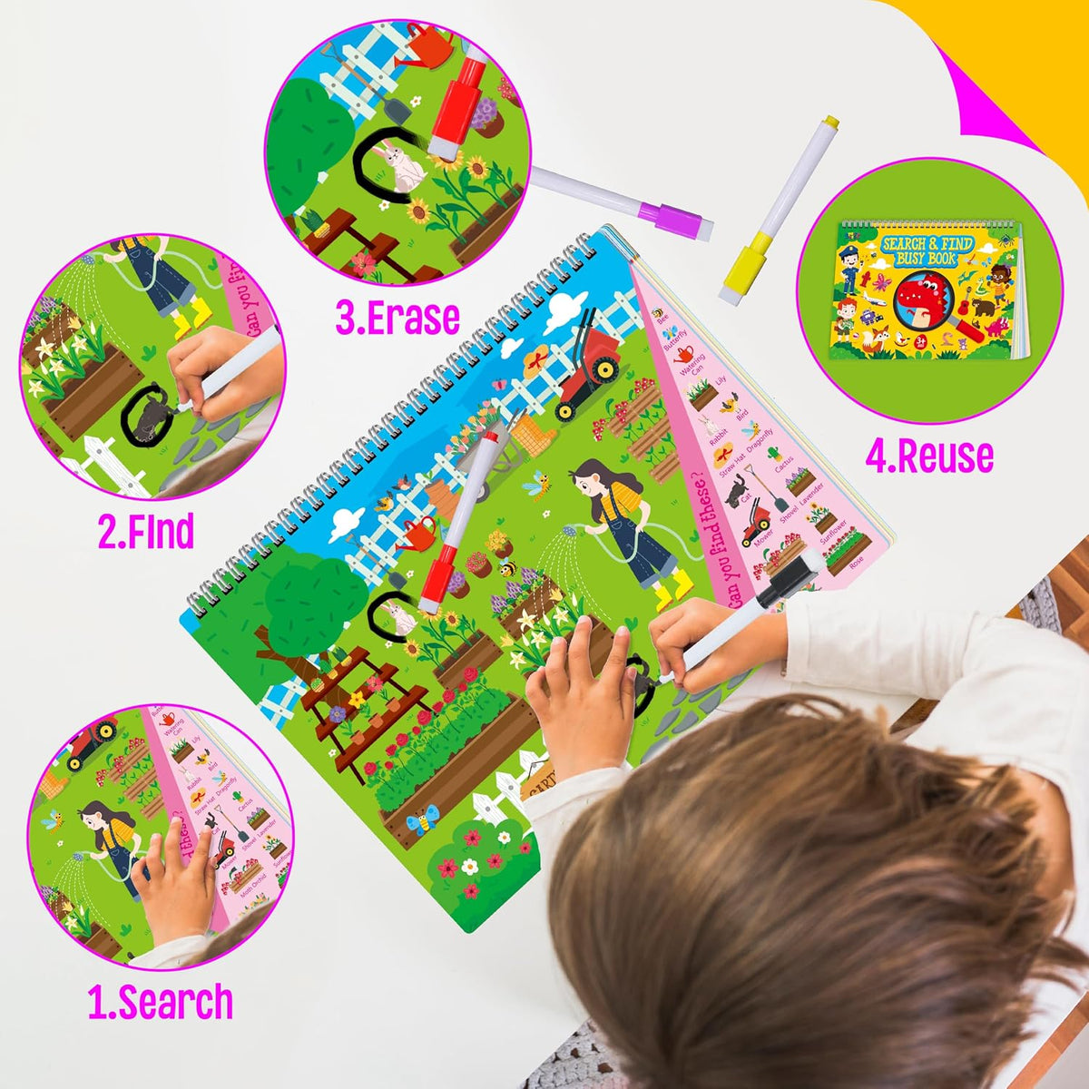 SpriteGru search and find book for kids with dry erase markers and storage bag - view 9