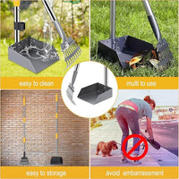 Niubya Pooper Scooper for Dogs, Metal Poop Scooper Tray and Rake Set with Adjustable Long Handle, Dog Pooper Scooper for Pet Waste Removal
