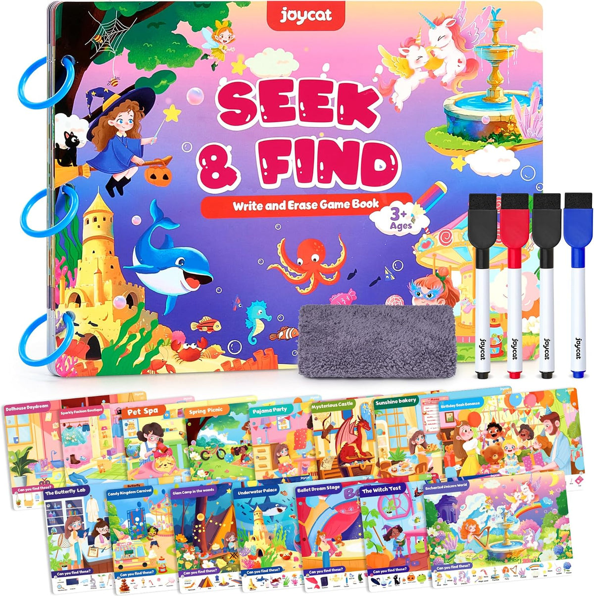 JoyCat seek and find activity book with dry erase markers, cloth and storage bag - view 2