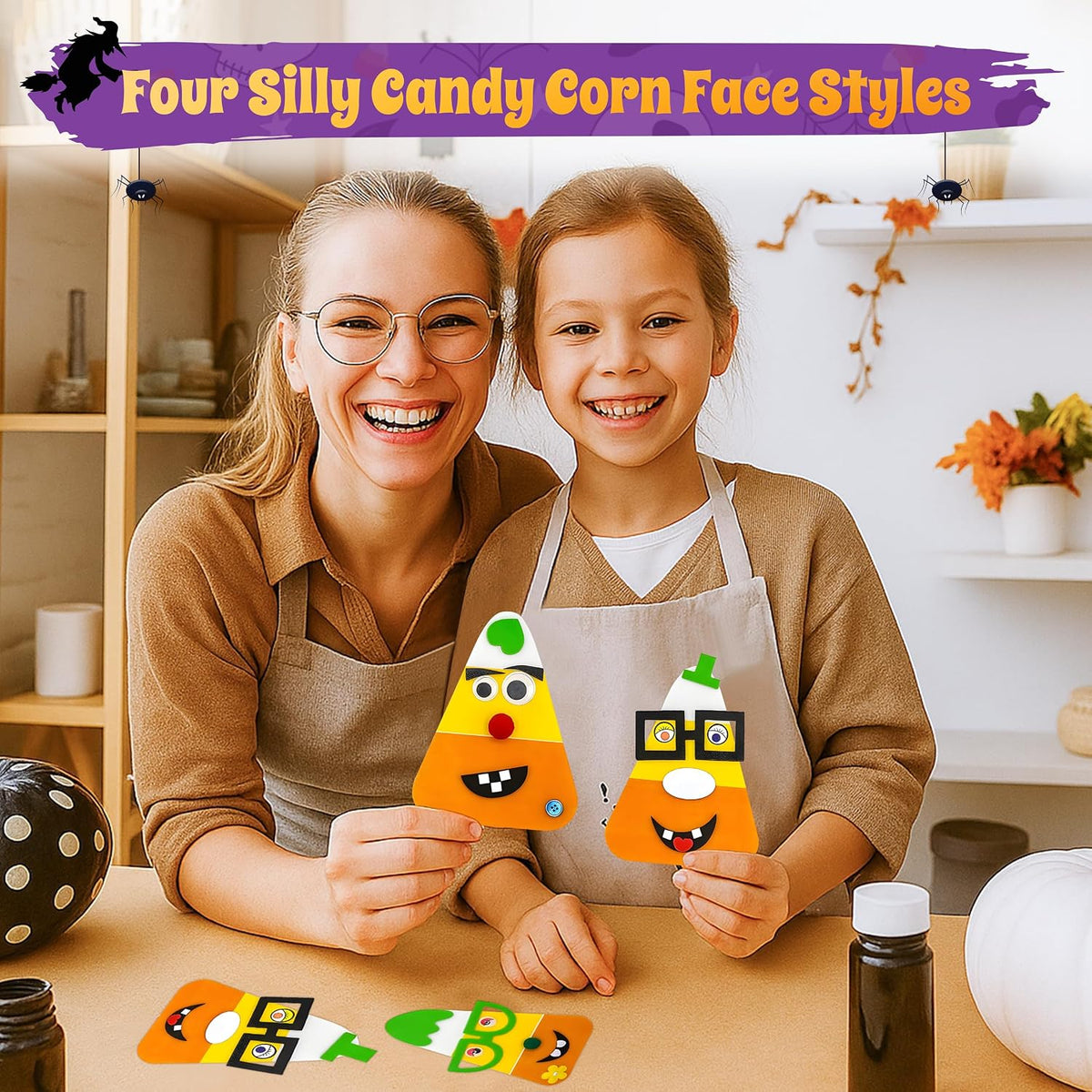 4E's Novelty 12 pack foam candy corn craft kit with goofy face magnets - view 6