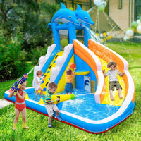 TOAOB inflatable water slide, dolphin bounce house with splash pool and climbing wall - view 3