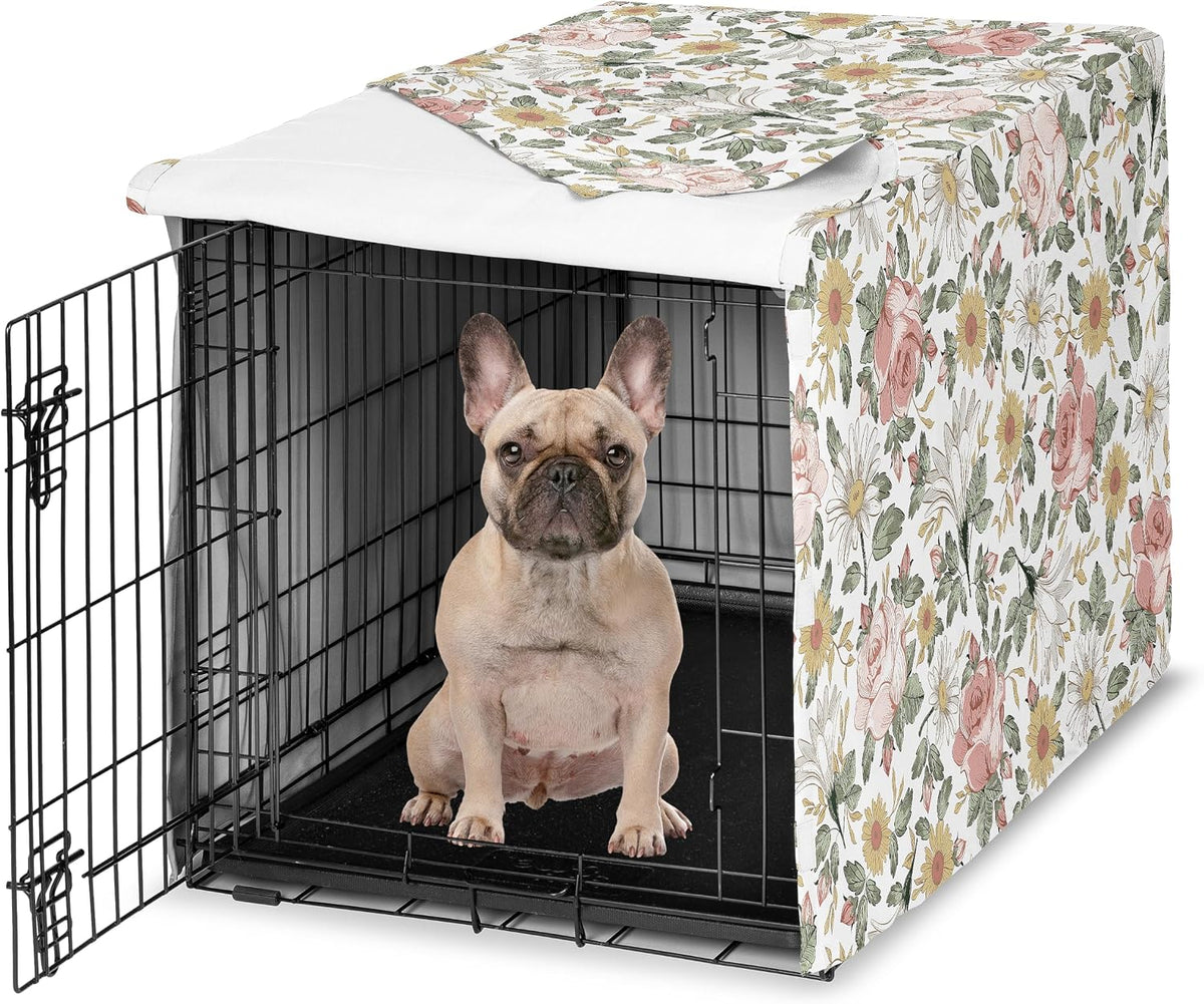 Sweet Jojo Designs 36in. Medium Dog Crate Cover Pet Cage - Vintage Floral Pink and Green / 30.0"L x 21.0"W x 19.5"H