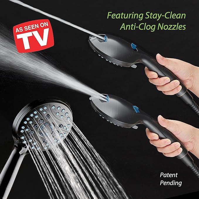 Hotel Spa AquaCare As-Seen-On-TV High Pressure 48-setting Rain & Handheld 3-way Shower Head Combo - Anti-clog Nozzles/Tub, Tile & Pet Power Wash/Extra Long 6 ft. Hose/Matte Black Finish