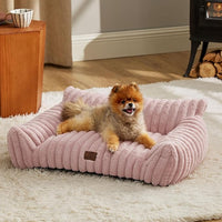 Bedsure Cute Cat Couch for Pets - Fluffy Small Dog Sofa with Premium Soft Corduroy Fleece, Pet Sofa with Removable Washable Cover, Supportive Dog Couch Bed for Small Medium Dogs, 30inch, Blush Pink