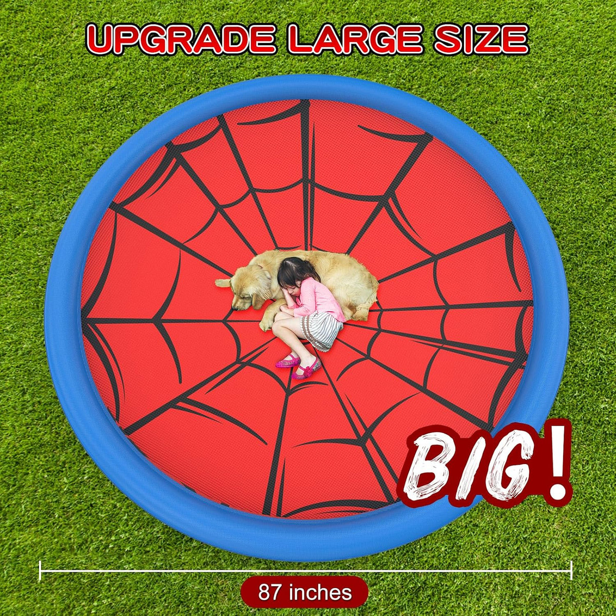 Non Slip Splash Pad for Kids and Dogs 67'' Extra Large Splash Pad – Fun for Kids & Family - Red / 87'' - image 2