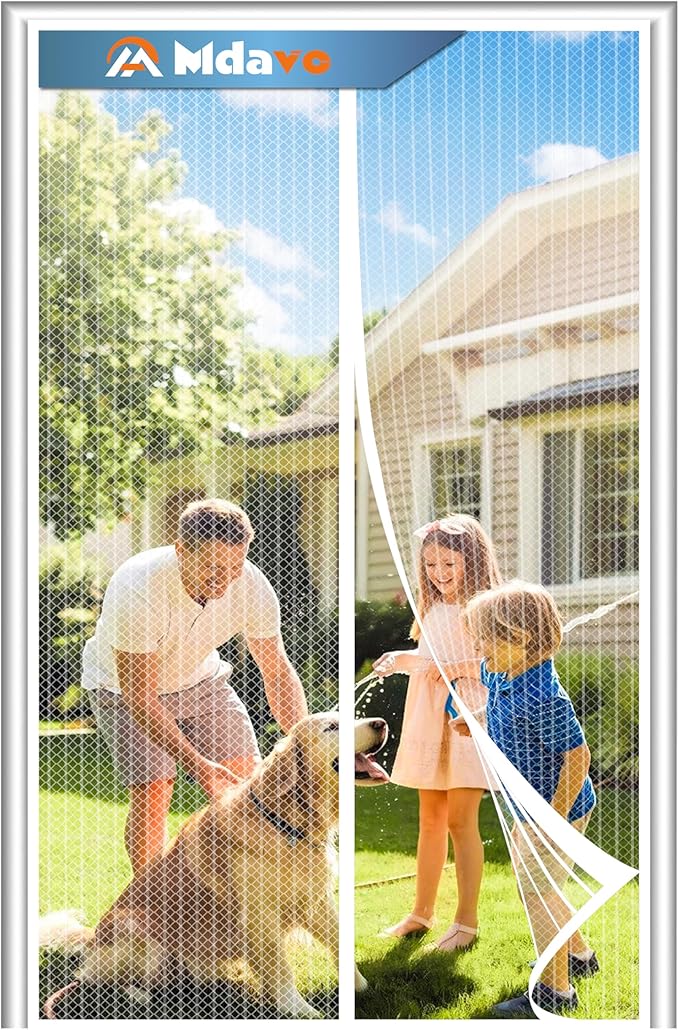 Magnetic Screen Door, Heavy Duty Door Screen Magnetic Closure Keep Bugs Out,Pet & Kid Friendly，Hands Free Door Screen Fit Door Size 32 x 80 Inches White
