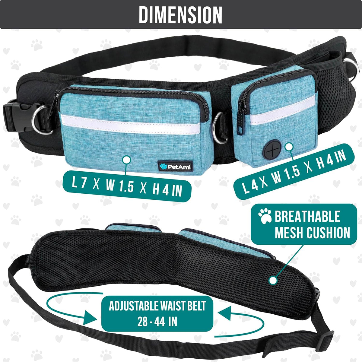 PetAmi Hands Free Dog Leash with Waist Running Belt Bag, Single – Essentials for Dogs - 2 Leashes / Turquoise - image 2
