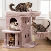 Heybly 26.3" Cat Tree for Large Cats with Big Perch & Dual Condos - Rosy Brown / 26.3 inch - image 2